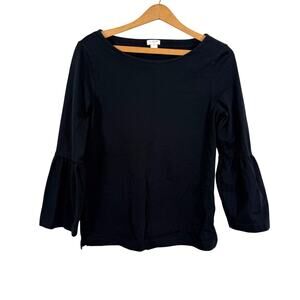 J. Crew Women Bell Sleeve Shirt Top Size XS Black Minimalist Classic Capsule